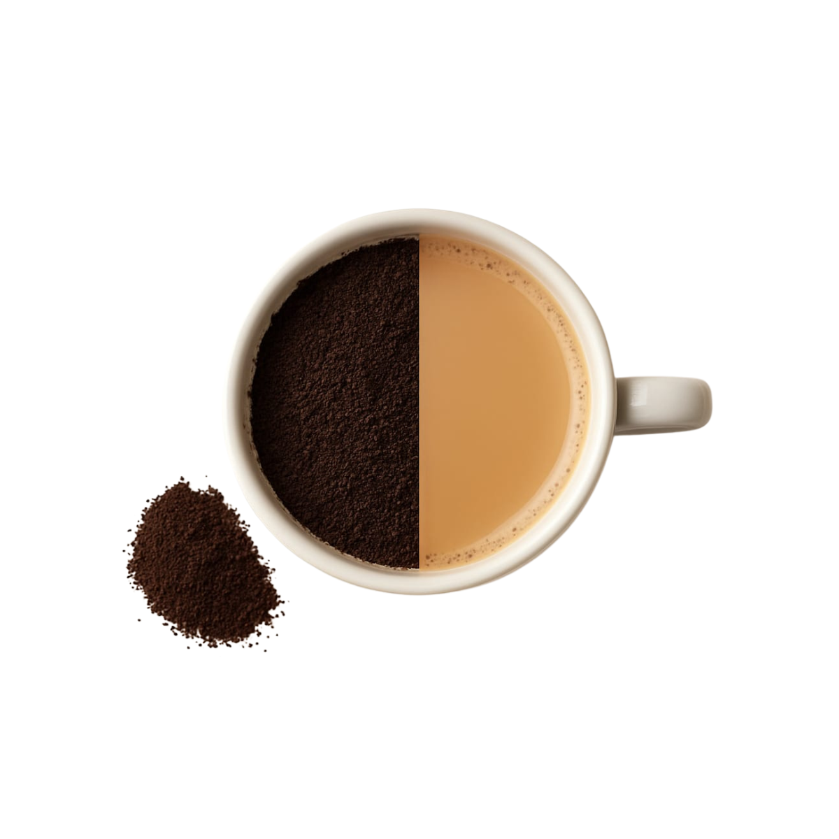 brewed Gold tea in a cup and tea powder is scattered around the cup